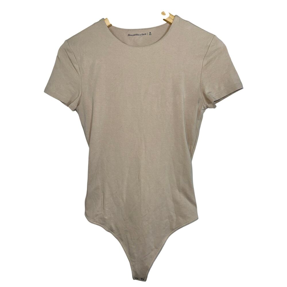 Abercrombie & Fitch Beige Tan Crew Neck Short Sleeve Bodysuit Top Womens Size M